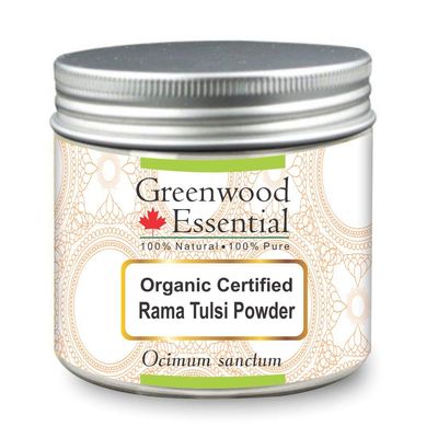 Greenwood Essential Pure Rama Tulsi Powder (Ocimum sanctum) Organic Certified 100% Natural Therapeutic Grade 200gm (7.05 oz)