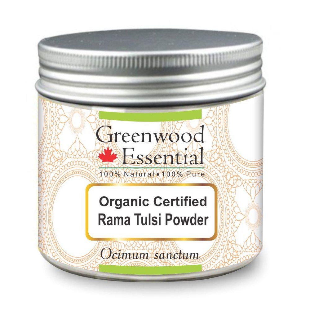Greenwood Essential Pure Rama Tulsi Powder (Ocimum sanctum) Organic Certified 100% Natural Therapeutic Grade 200gm (7.05 oz)
