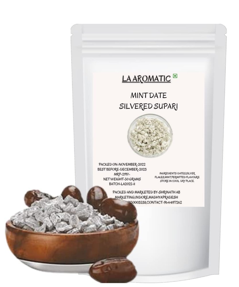 Aromatic Village Silver Coated Mint Dates Supari-50gm/Indian Style mukhwas/Mouth freshner