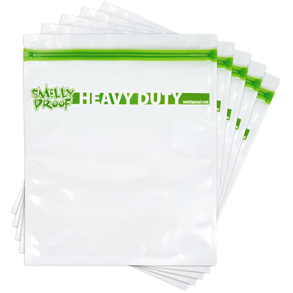 REUSABLE STORAGE BAGS by Smelly Proof, Large HEAVY DUTY 5-mils US-Made BPA FREE, NO PEVA, Dishwasher-Safe Reusable Freezer Bags CLEAR FLAT Quart 10" x 8.5" 5pk