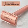 Hajamat Scythe Double Edge Safety Razor for Men| Stainless Steel metal | Classic Single blade razor | Traditional DE closed comb razor| Premium Rose Gold finish| fits all double edge blades view 4
