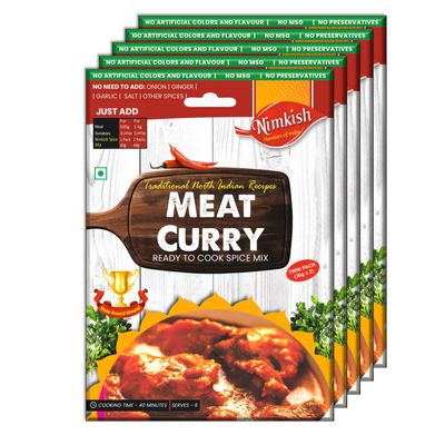 Nimkish Meat Curry Masala Pack of 5 | Ready to Cook Spice Mix 60g Each | Authentic Flavourful Meat Curry Premix | Easy Instant Masala for Rich Aromatic Gravies at Home