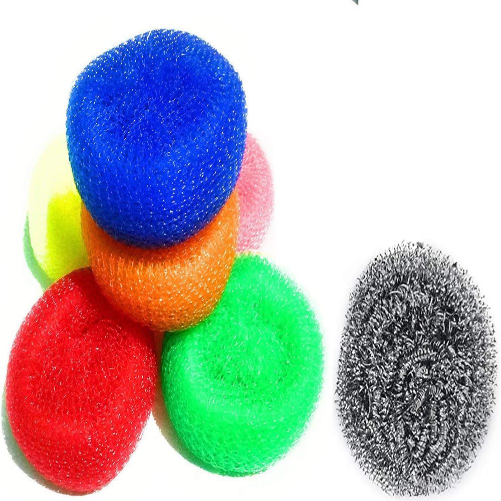 Arsdewy Stainless Steel and Plastic Scrubbers for Bartan Kitchen Dish Utensils, Tiles Cleaning - Pack of 8