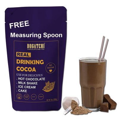 BOGATCHI Dark Keto Chocolate Drinking Powder, Raw - Vegan - Gluten Free - No Sugar - Dark Unsweetened Drinking Cocoa Powder, 200g , Free Measuring Spoon