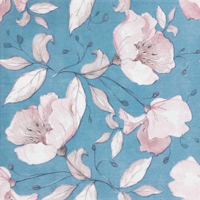 Colored Paper Napkins, 20 Count Shabby Chic Napkins for Wedding, Dinner Tea Party Shower (Blue Flowers)