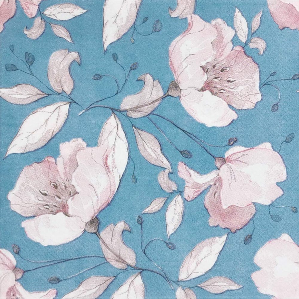 Colored Paper Napkins, 20 Count Shabby Chic Napkins for Wedding, Dinner Tea Party Shower (Blue Flowers)