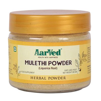 AarVed Mulethi Root Powder (200g) Natural Licorice Root(Atimadhuram/Athimadhura/Yashtimadhu/Glycyrrhiza Glabra) for Digestive Health, Skin & Hair Care |Preservative-Free & Herbal Wellness