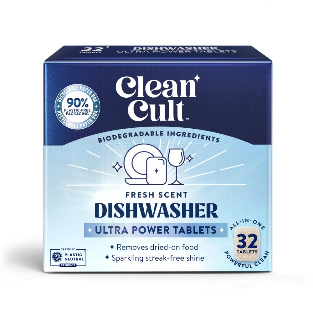 Cleancult Dishwasher Pods, Lemongrass, 32 Pods - 100% Dissolvable Dishwashing Tablets - Made From Coconut Surfactants - Wrapped in Dissolvable Film - Leaves Dishes Clean & Spotless