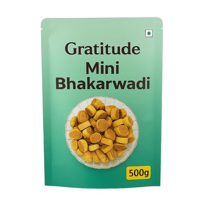 Gratitude Mini Bhakarwadi  Authentic Indian Spiral Snack Crunchy, Spicy & Sweet 500g Pack No Preservatives Veg
