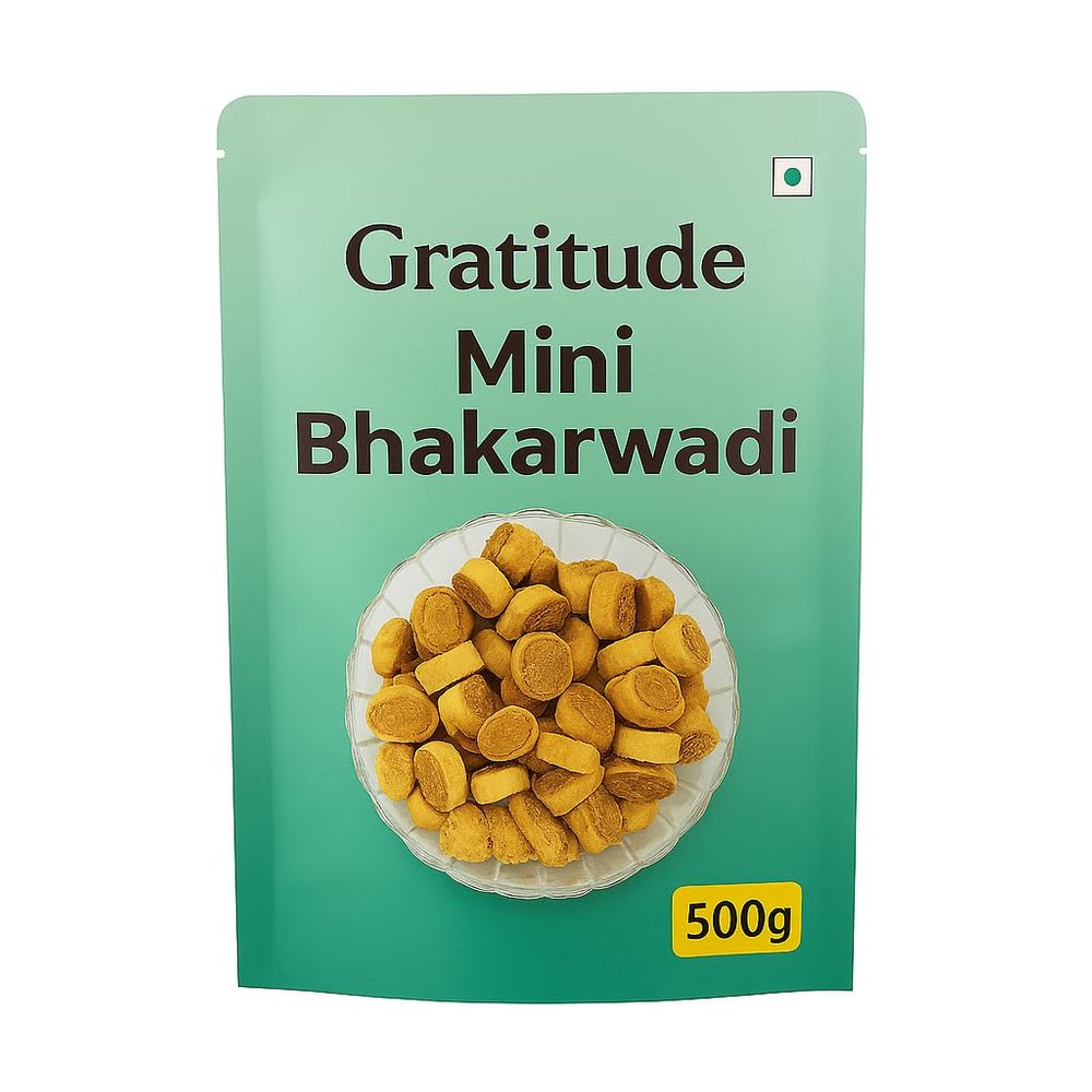 Gratitude Mini Bhakarwadi  Authentic Indian Spiral Snack Crunchy, Spicy & Sweet 500g Pack No Preservatives Veg
