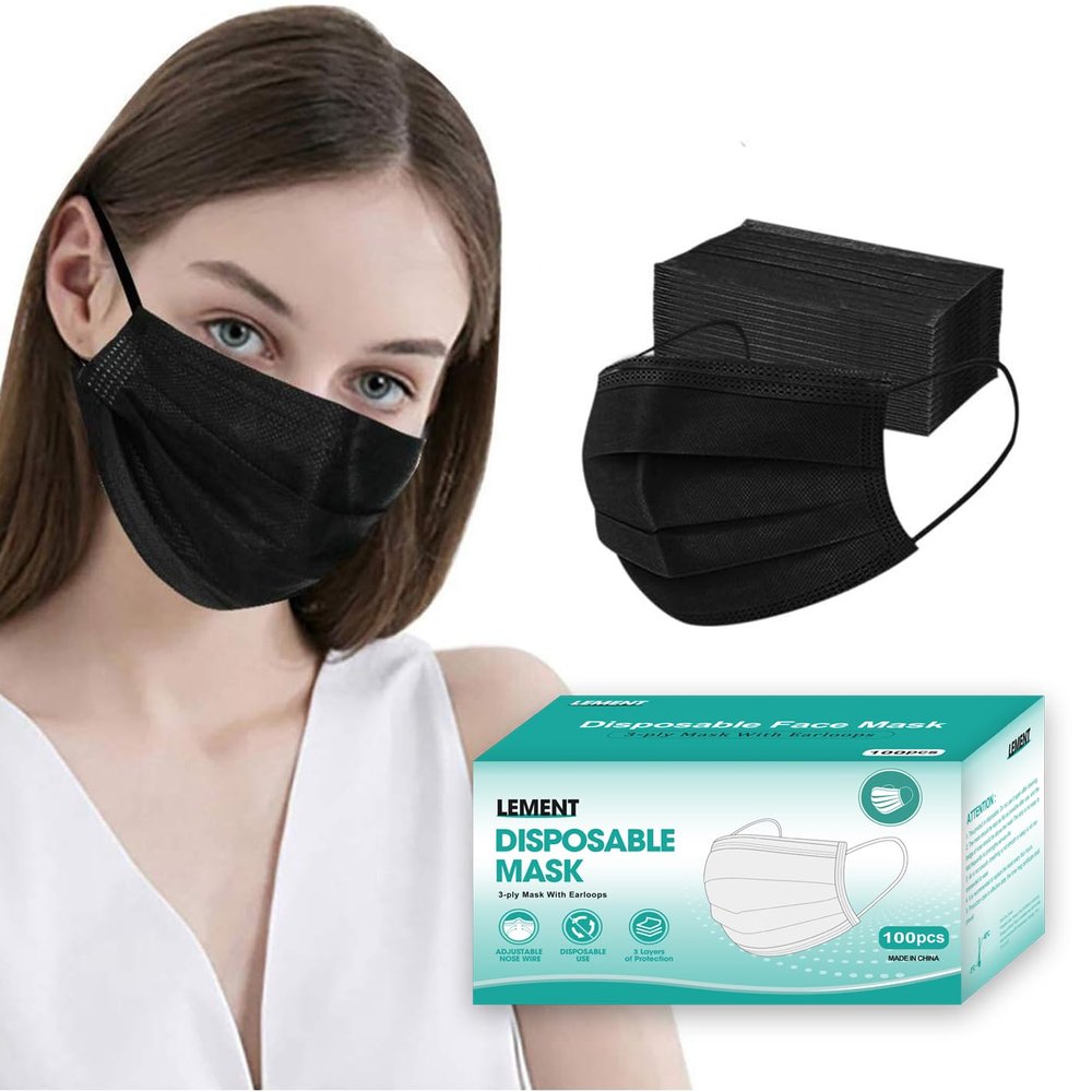 100 Pcs Disposable Face Masks, 3 Ply Face Masks Black Disposable Mask