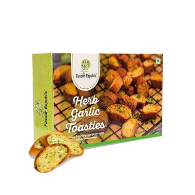 The Flavour Republic Herb Garlic Toasties - 300 Gm|Munching Option|Made With Ingredients|Crunchy, Crispy & Tasty Treats For Anytime Snacking|Low Fat Garlic Toasties With Herbs For Tea Time Snacks