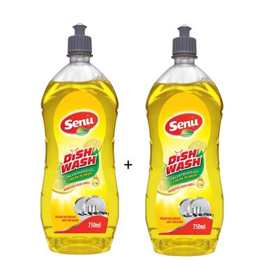 Senu Dishwash Liquid Gel With Lemon Fragrance | Leaves No Residue | Grease Cleaner - 750 ml Bottle (Pack of 2)