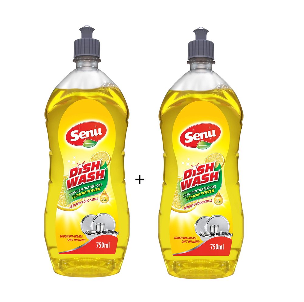 Senu Dishwash Liquid Gel With Lemon Fragrance | Leaves No Residue | Grease Cleaner - 750 ml Bottle (Pack of 2)