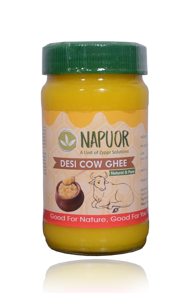 Napuor Organics Pure Desi Cow Ghee Bilona Churned Method,Traditional, Cultured, Immunity Booster, Natural, Healthy, Fresh, Gluten Free Danedar Ghee,Aromatic, Cruelty-Free, Grass-Fed, Glass Jar 500ml,