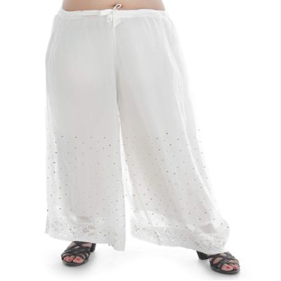 Sanvi Collections Viscose Pyjama Hand Embroidered(Lucknow Chikankari)(Half Pure) Teeki Jall For Women A137(White,46)