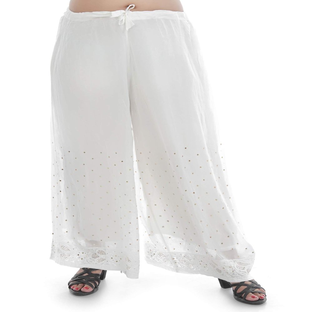 Sanvi Collections Viscose Pyjama Hand Embroidered(Lucknow Chikankari)(Half Pure) Teeki Jall For Women A137(White,46)