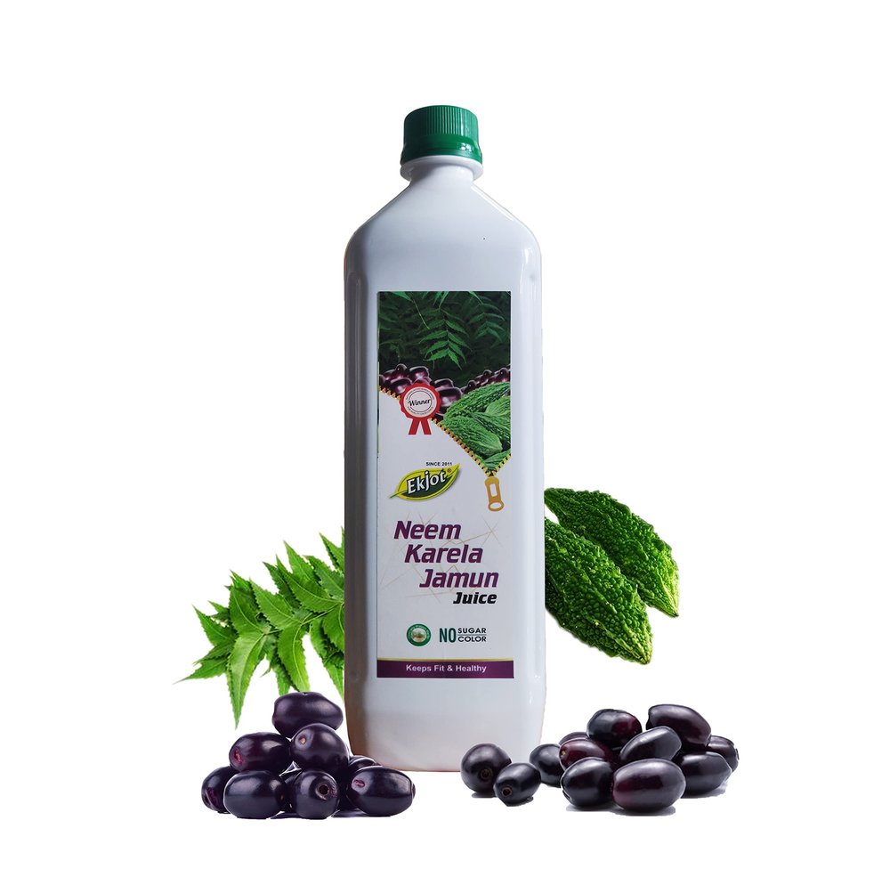 EKJOT HERBALS Neem Karela Jamun Juice - For Maintaining Blood Sugar Levels | Lowers Bad Cholesterol Levels | For Glowing Skin | 100% Natural - No Added Sugar (1L)