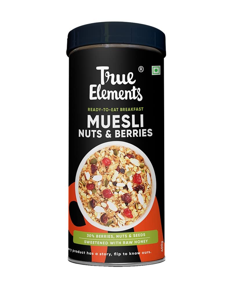 True Elements Crunchy Nuts & Berries Muesli 400g - 100% Wholegrain Cereal | Nutrients-rich | High Fibre Breakfast | Breakfast delight