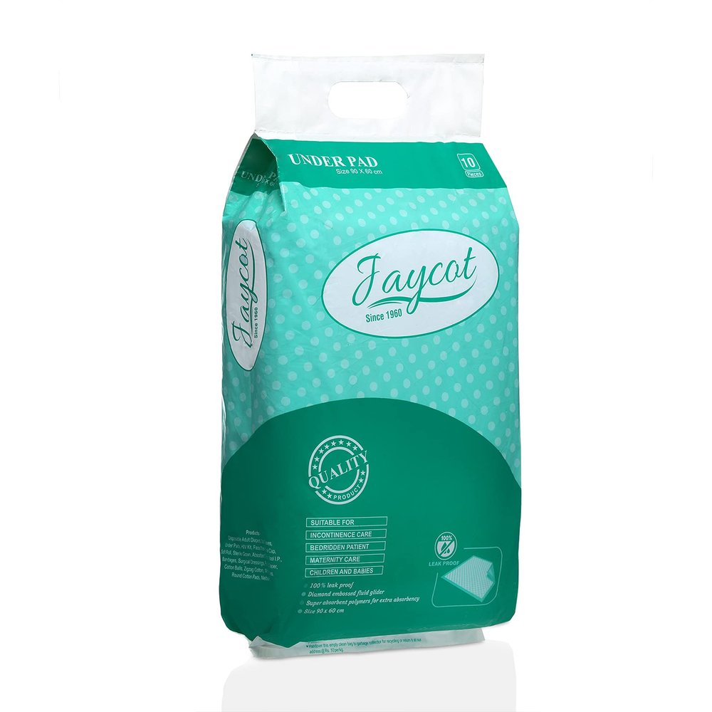 Jaycot Incontinence Underpads Large ,Blue, Size 90cm x 60cm, 10 Pcs / Pack , Disposable Fabric, Highly Absorbent and Smooth Surface for Baby and Adults