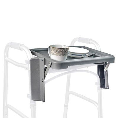 KosmoCare Universal Folding Walker Tray with Two Cup Holders and Tool Free Setup, Grey
