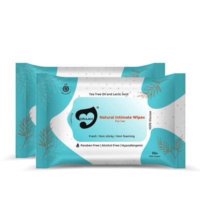 ORAAH Natural Intimate Hygiene Wipes For Women, 10 Pack (Set Of 2)