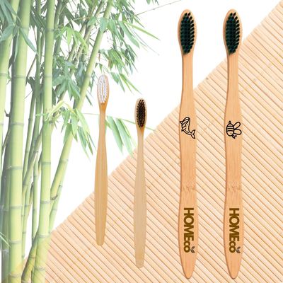 Bamboo Toothbrush Charcoal activated soft bristles | NATURAL (2 Adult & 2 Kids toothbrush)