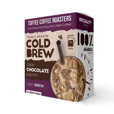 Toffee Coffee Roasters | Bag Dark Chocolate and Nutty Freshly Roasted Cold Brew Grounded Coffee | As Seen On Shark Tank - Easy Brew (60 gm) (Pack of 4)