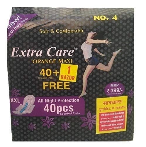 Extra Care Package 40 Orange Maxi Sanitary Pad FREE 1 Razor (PACK OF 3)