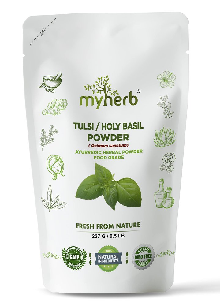 MYHERB 100% Natural Organic Tulsi Powder (Ocimum Sanctum) Holy Basil || 227 Gm/0.5 Lbs || Ayurvedic Powder || Boost Immunity, Metabolism || For Men & Women