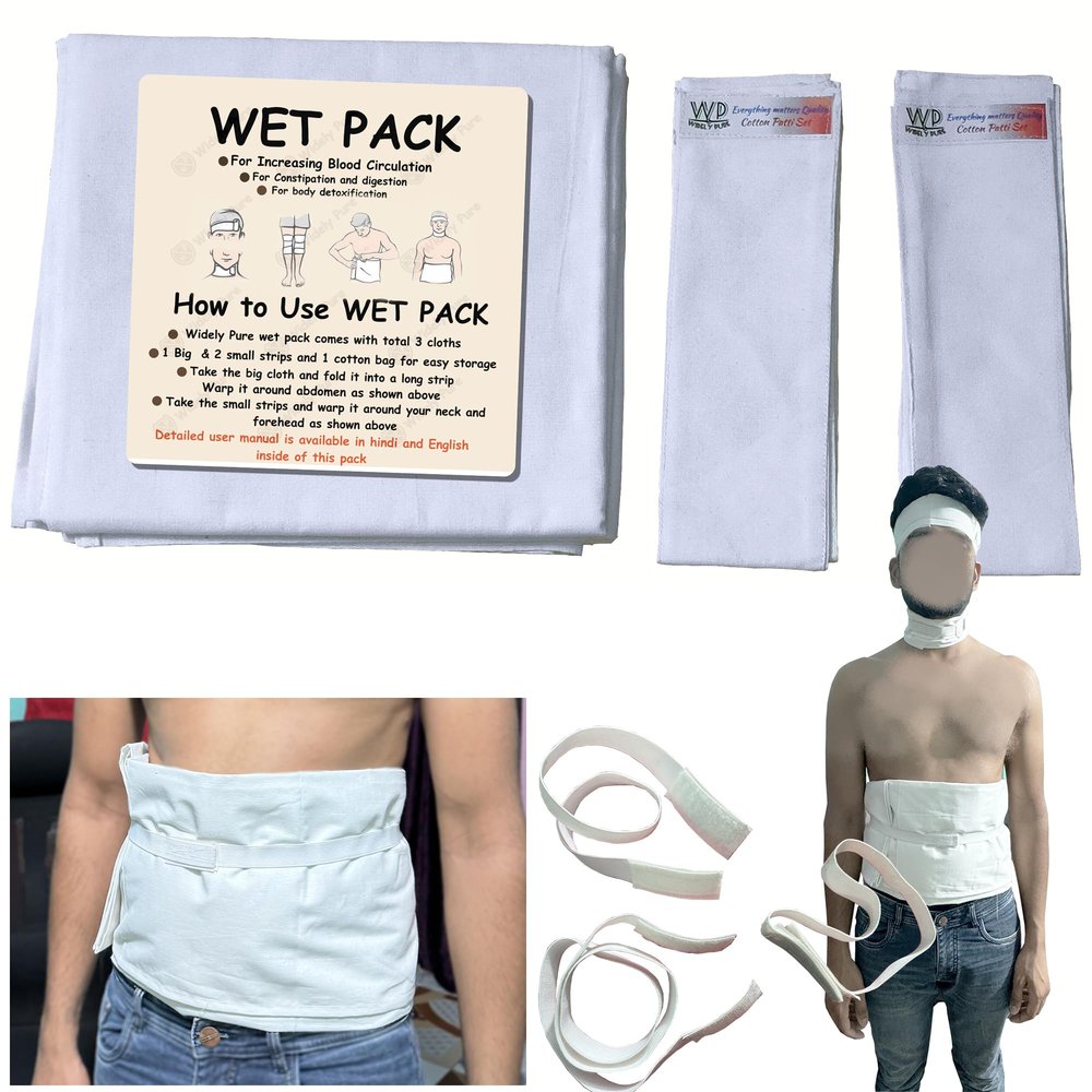 Widely Pure Wet Pack Cotton Patti Set head, neck, kness and abdominal wet pack satvik with user manual