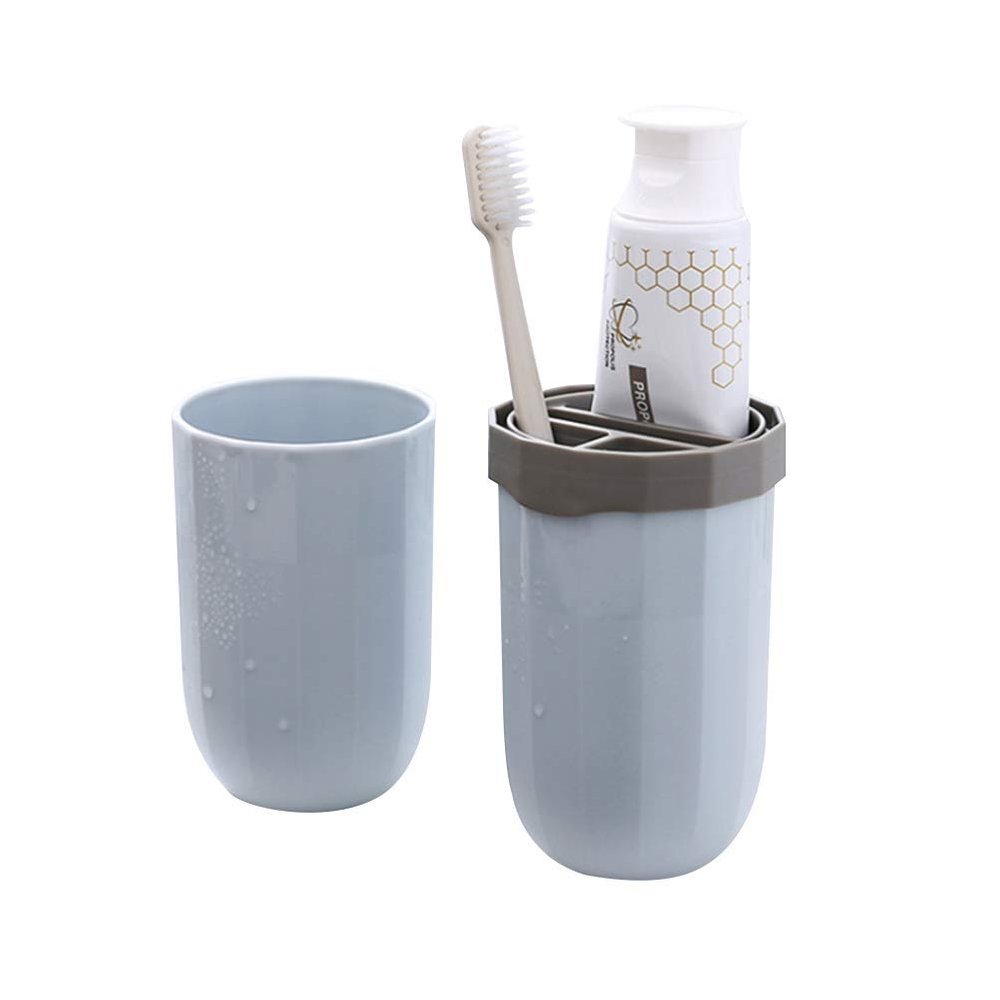 Portable Toothbrush Case Holder With Cup Container for Travel and Daily Use (Blue)