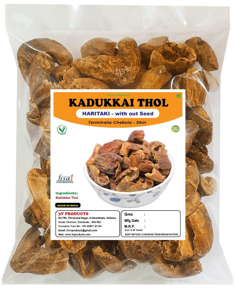 3V PRODUCTS Seedless - Kadukkai 200g | Kadukkai Thol | Haritaki - Removed Seed | Terminalia Chebula - Without Seeds