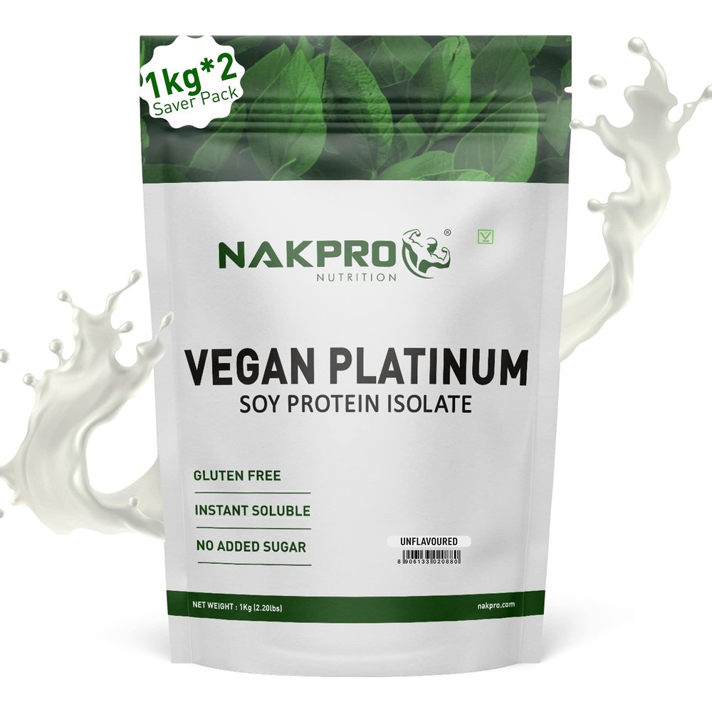 NAKPRO 100% Soy Protein Isolate, Unflavoured - 2kg | 27g Protein, 4.9g BCAA | Natural Vegan Plant Protein Powder | Easy To Digest | All Essential Amino Acids for Muscle Gain and Recovery