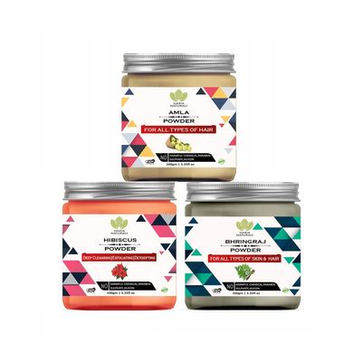 Haria Naturals Amla Powder 100gm & Hibiscus Powder 100gm & Bhringraj Powder 100gm (Pack Of 3) 300GM