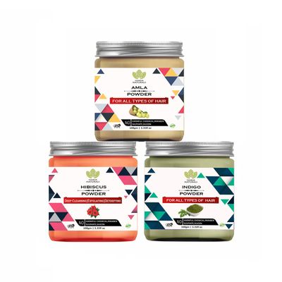 Haria Naturals Amla Powder 100gm & Hibiscus Powder 100gm & IndigoPowder 100gm (Pack Of 3) 300GM