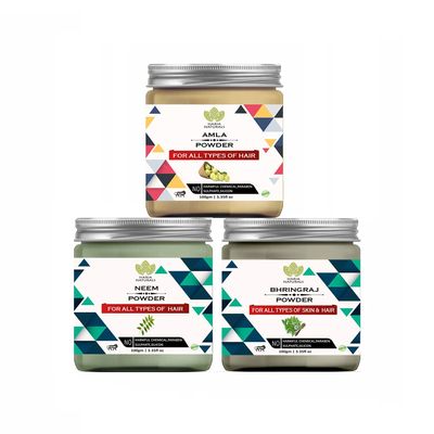 Haria Naturals Amla Powder 100gm & Neem Powder 100gm & Bhringraj Powder 100gm (Pack Of 3) 300GM