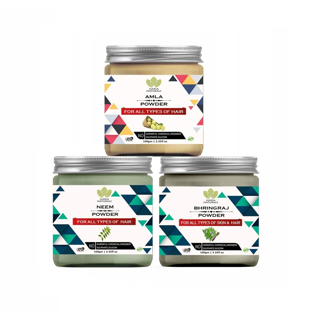 Haria Naturals Amla Powder 100gm & Neem Powder 100gm & Bhringraj Powder 100gm (Pack Of 3) 300GM