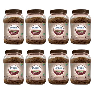 Diabliss Herbal Jaggery Powder Low GI, Natural & Chemical-Free Sweetener | 17-Herb Fortified | Hygienically Processed & Trusted Worldwide | 750g Reusable Jar - Pack of 8