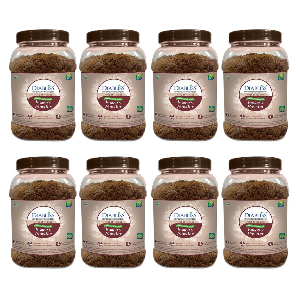 Diabliss Herbal Jaggery Powder Low GI, Natural & Chemical-Free Sweetener | 17-Herb Fortified | Hygienically Processed & Trusted Worldwide | 750g Reusable Jar - Pack of 8