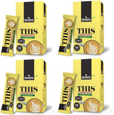 Continental THIS Creamy Instant Coffee Powder | 2 In 1 Instant Premix Coffee | 160 Gram | Pack Of 4 | Rich and Smooth Flavor | Convenient Single-Serve Sachets for Quick and Easy Coffee Anytime | 720gm