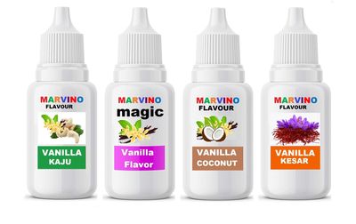 Marvino Vanilla Flavour Extract Food Essence Flavor for Foods Creams Candies Icecreams Sweets (Vanilla-Kaju Coconut Kesar Magic)