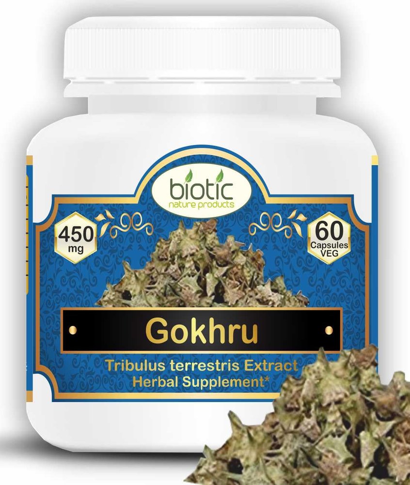 Biotic Natural Gokhru Capsules - Tribulus terrestris for Men Supplement - Gokshura Capsules Men 450mg Extract - 60 Veg Capsules