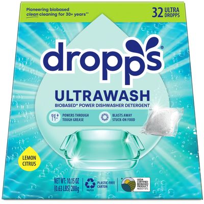 Dropps Dishwasher Detergent | Lemon, 32 Pods | Deep Cleans for Sparkling, Shiny Dishes| Low-Waste Packaging | No Rinse Aid or Pre-Wash Needed | Powered by Natural Mineral-Based Ingredients