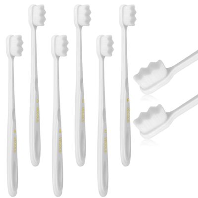 Adult Extra Soft Toothbrush with 20000 Soft Bristles, (Pack of 6) Micro Nano Manual Toothbrushes for Protect Sensitive Gums - White