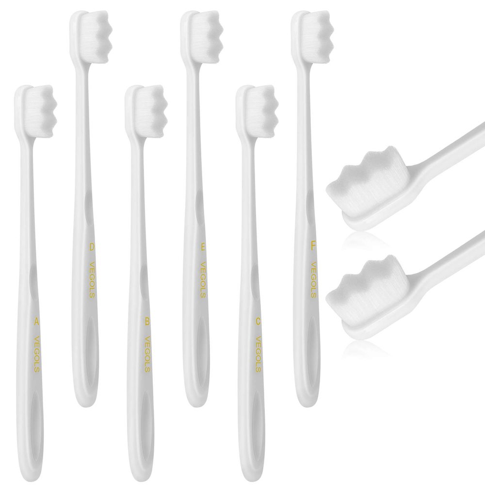 Adult Extra Soft Toothbrush with 20000 Soft Bristles, (Pack of 6) Micro Nano Manual Toothbrushes for Protect Sensitive Gums - White