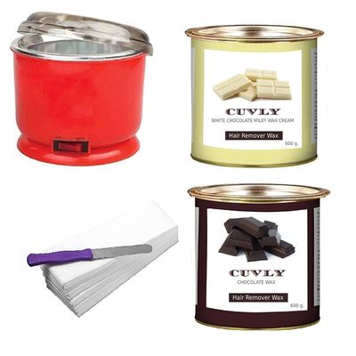 CUVLY Waxing Kit Combo (Wax Heater + White Chocolate Wax (600 gm) + Chocolate Wax (600 gm) + Wax Strips (70) + Wax Spatula + Sponge)