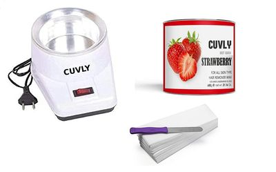 CUVLY Waxing Kit Combo (Wax Heater + Strawberry wax 600gm + Wax Strips (70) + Wax Spatula + Sponge) | Wax Heater Machine Combo Kit |