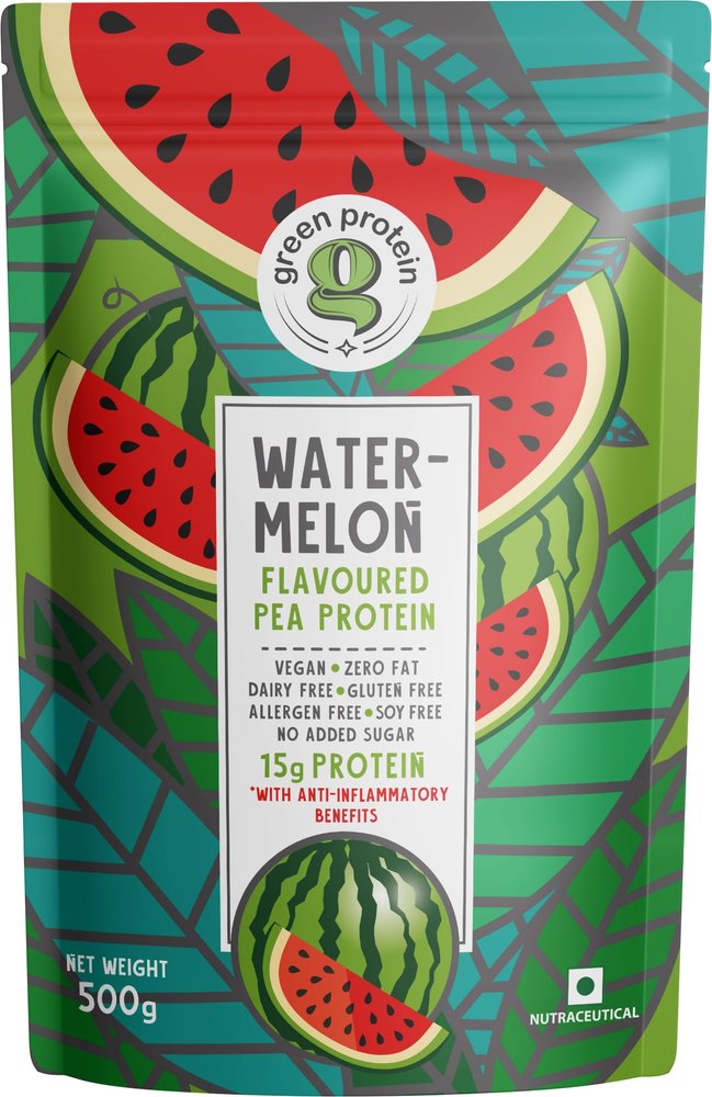 GREEN PROTEIN Plant Protein Isolate Powder, Vegan Plant Protein, No Added Sugar, 100% Vegan, Soy Free, Dairy Free, Gluten Free, Allergen Free, Watermelon Flavor, 15g Protein Per Serving, Pouch (500g)
