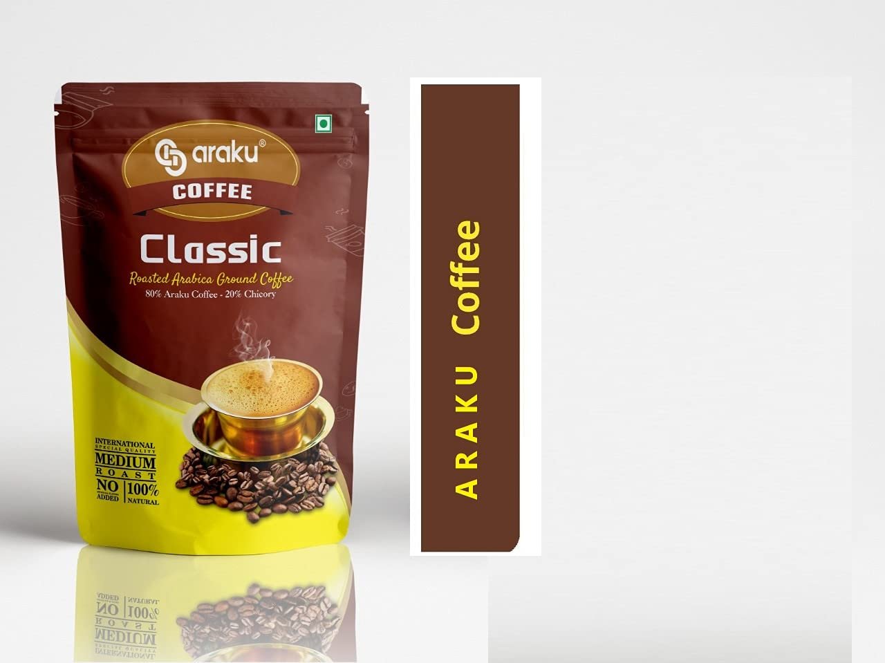 ARAKU Medium Roast Arabica Ground Coffee (80:20 Arabica Powder, 200 Gm) - Organic, Preservative Free, 1 Box (200 Gram)